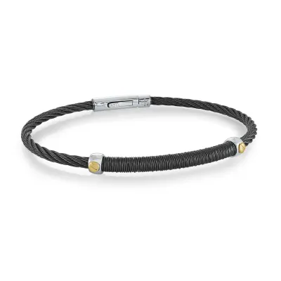 Italgem SMBG170-8.27 Black-IP-S.Steel 18K Gold 1-Row-Cable 8.27”-Bangle