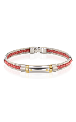 Italgem SMBG37-8.7 S.Steel Gold-IP 2 Row-Cable Red-Leather 8.7”-Bangle