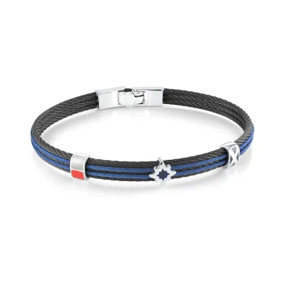 Italgem SMBG130-8.27 S.Steel-Black-IP 3-Row Cable North-Star Blue-Cord 8.27”-Bangle