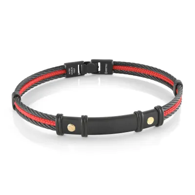 Italgem SMBG133-8.27 Black-IP-S.Steel 18K-Gold 3-Row-Cable Red-Cord 8.27”-Bangle
