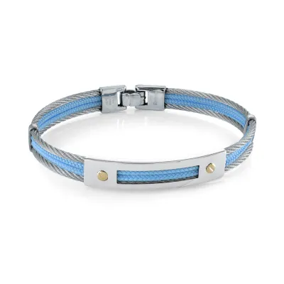 Italgem SMBG134-8.27 S.Steel 18K-Gold 4-Row-Cable Blue-Cord 8.27”-Bangle