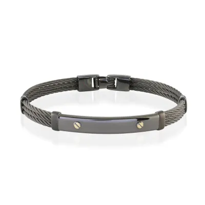 Italgem SMBG44 Black-IP S.Steel 18K Gold 3-Row-Cable Bangle