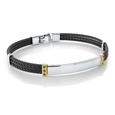 Italgem SMBG121-8.27 S.Steel Black-IP 18K-Gold Black-Diamond-0.09-TDW ID-3-Row 8.27”-Bangle