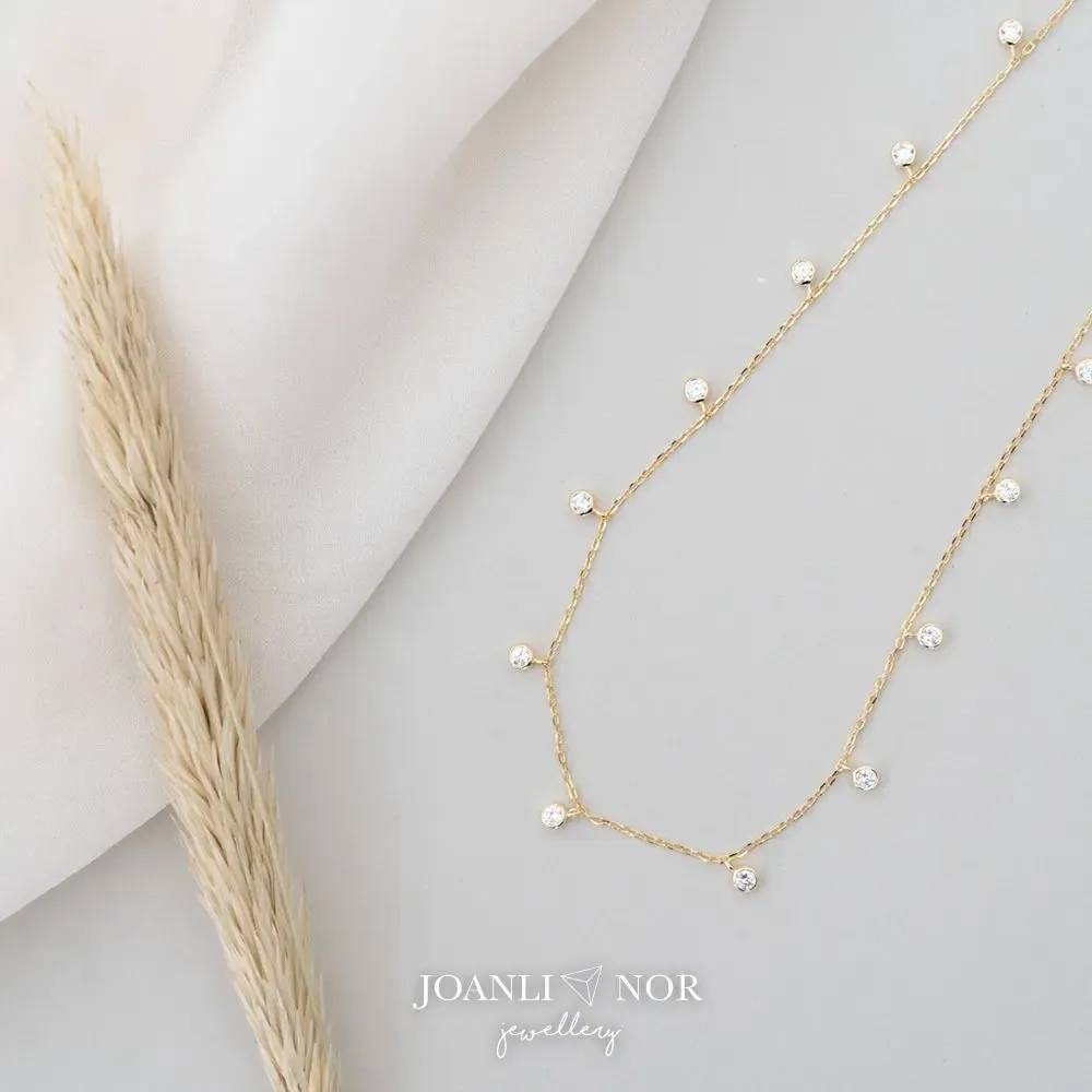 Joanli Nor 20451535900 GIA Scattered White Crystal Gold Necklace 3mm
