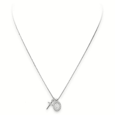 Amen CLCMZB Silver Cross & Miracolosa White Zircon Necklace