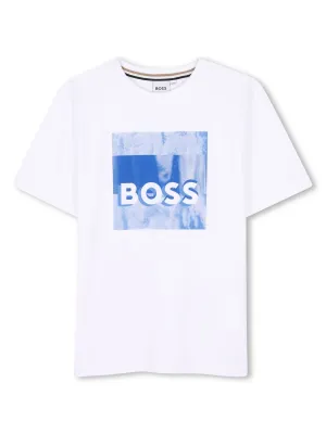 Boss J52044 Boy's Short Sleeve BOSS Logo W/ Blue Cloud T-Shirt