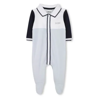 BOSS J52200/771 Baby Boy's LS Footed Onesie / LT BLUE