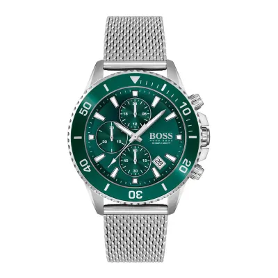 Hugo Boss 1513905 Mens Watch Green Face and Stainless Steel Strap