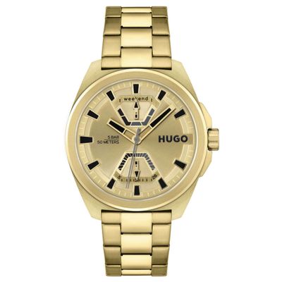 HUGO 1530243 Men's Gold Tone Watch Gold Dial Black Details /GOLD