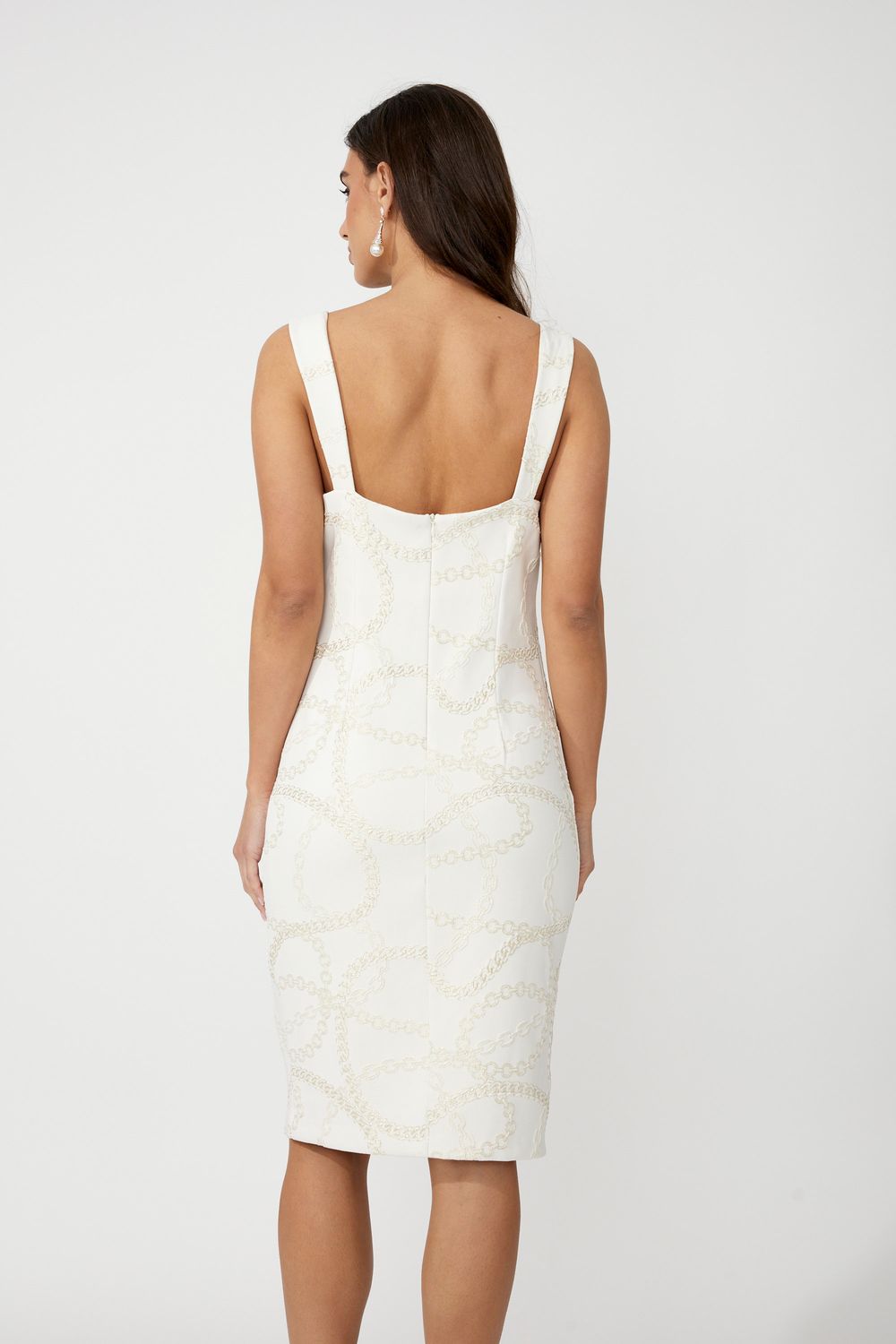 Frank Lyman 258246 Dress Thin Strap Chain Print – Cream Gold