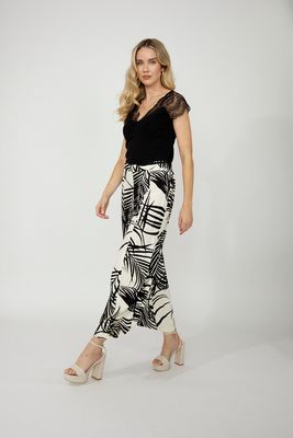 Frank Lyman 256200 Loose Pant Palm Print – Black Natural