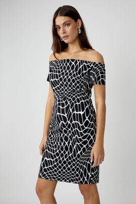Frank Lyman 256250 Off-Shoulder Printed Dress /BLACK WHITE 