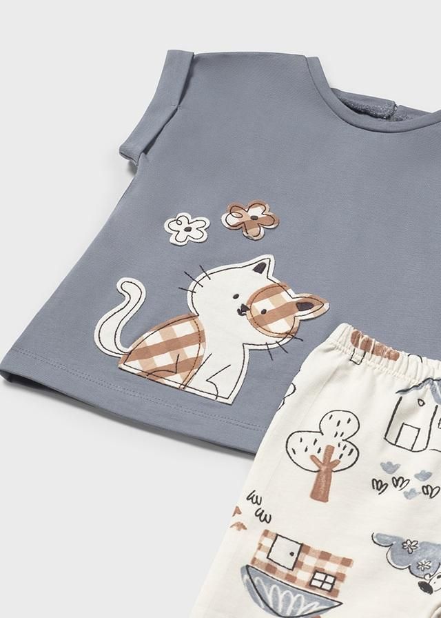 Mayoral 1738 Girl Short Sleeve Cat T-Shirt & Legging Set