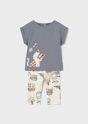 Mayoral 1738 Girl Short Sleeve Cat T-Shirt & Legging Set