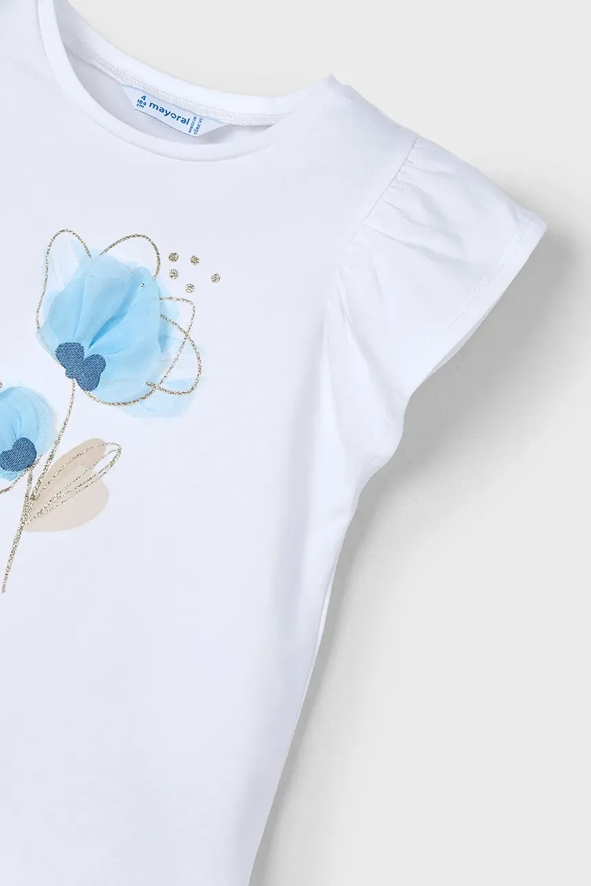 Mayoral 3002 Girls Junior Short Sleeve Top Blue Flower