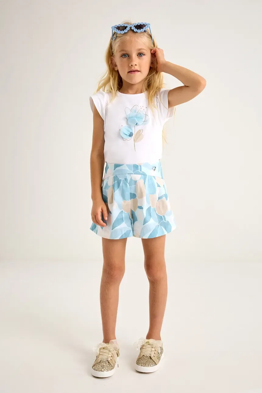 Mayoral 3002 Girls Junior Short Sleeve Top Blue Flower