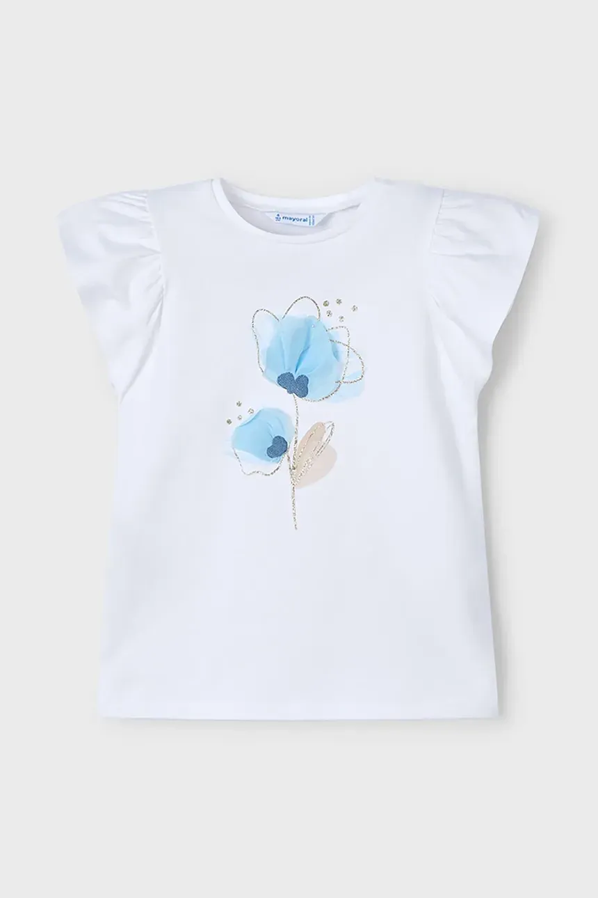 Mayoral 3002 Girls Junior Short Sleeve Top Blue Flower