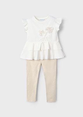 Mayoral 3704 Girl’s Short Sleeve Top & Shimmer Leggings Set