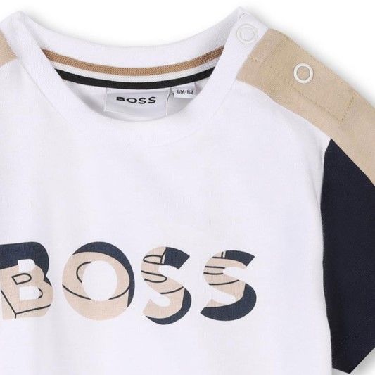 Boss J52120/10P Baby Boy White Top & Beige Short Set/ 2PC