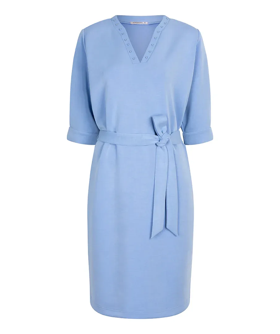 Esqualo SP25.05009 V-Neck Gathered Waist Dress