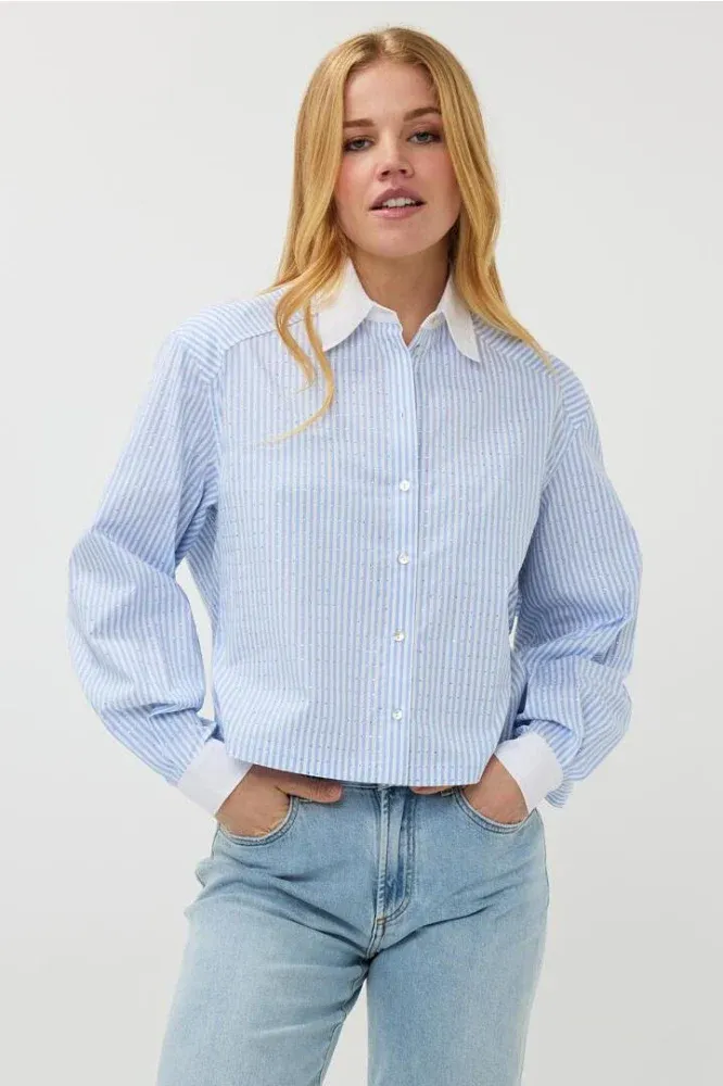 Esqualo SP25.10032 Striped Sparkle Blouse – Blue White