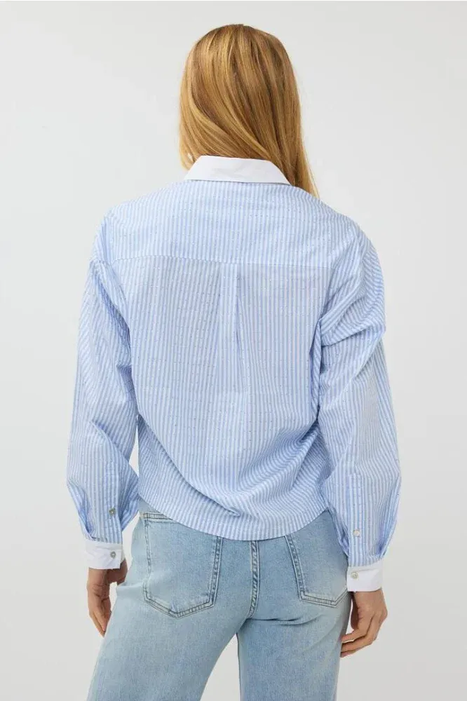 Esqualo SP25.10032 Striped Sparkle Blouse – Blue White