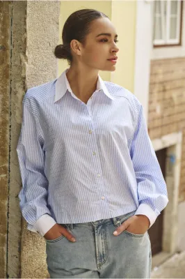 Esqualo SP25.10032 Striped Sparkle Blouse/ BLUE WHITE