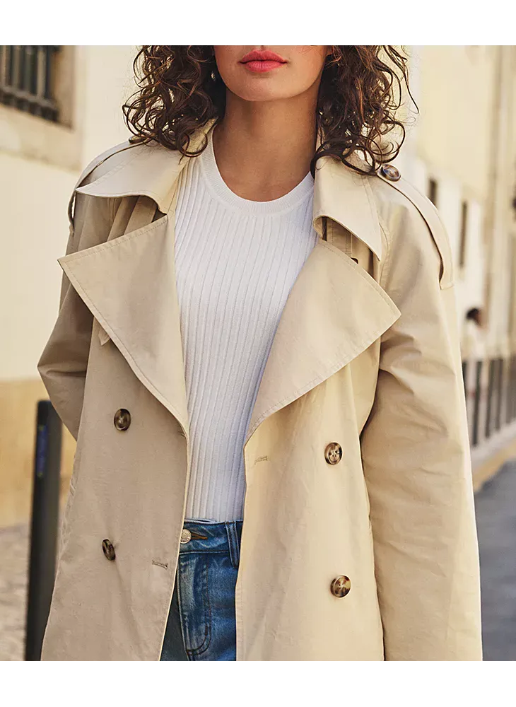 Esqualo SP25.37000 Tie Waist Trench Coat – Beige