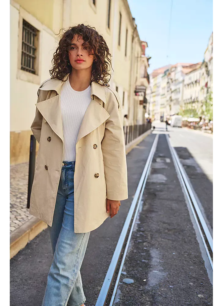 Esqualo SP25.37000 Tie Waist Trench Coat – Beige