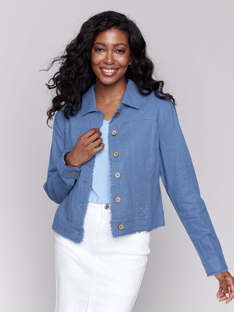 Charlie B C6199YP-229B Long Sleeve Buttoned Jacket – Blue Print