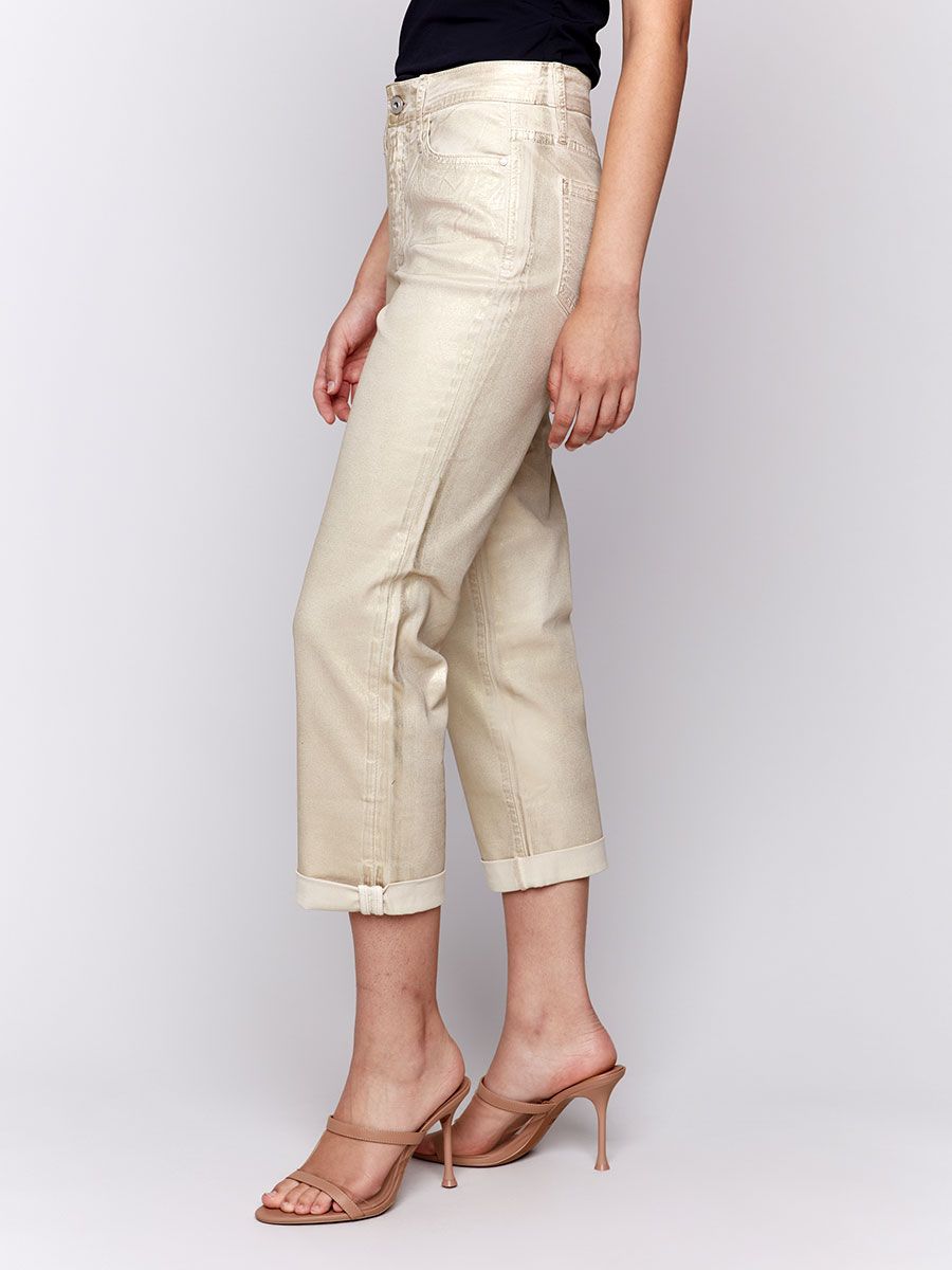 Charlie B C5631-618A Golden Foil Jeans – Natural Gold