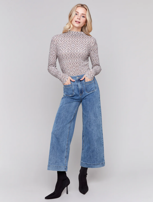 Charlie B C5538R-431A Cropped Flare Pocket Jeans – Med Blue