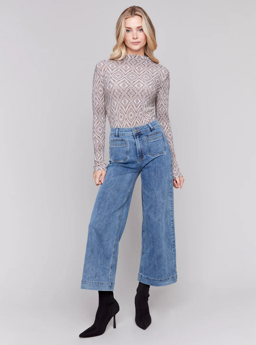 Charlie B C5538R-431A Cropped Flare Pocket Jeans – Med Blue