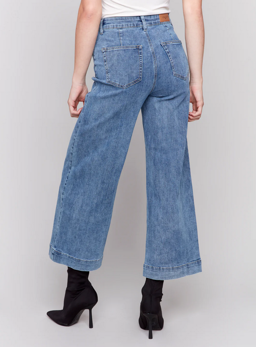 Charlie B C5538R-431A Cropped Flare Pocket Jeans – Med Blue