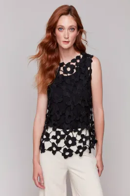 Charlie B C4566-135C Slvless Crochet Top