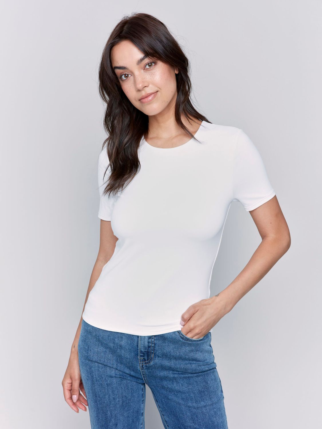 Charlie B C1363S/860B Women's Short Sleeve Double Cloth T-Shirt