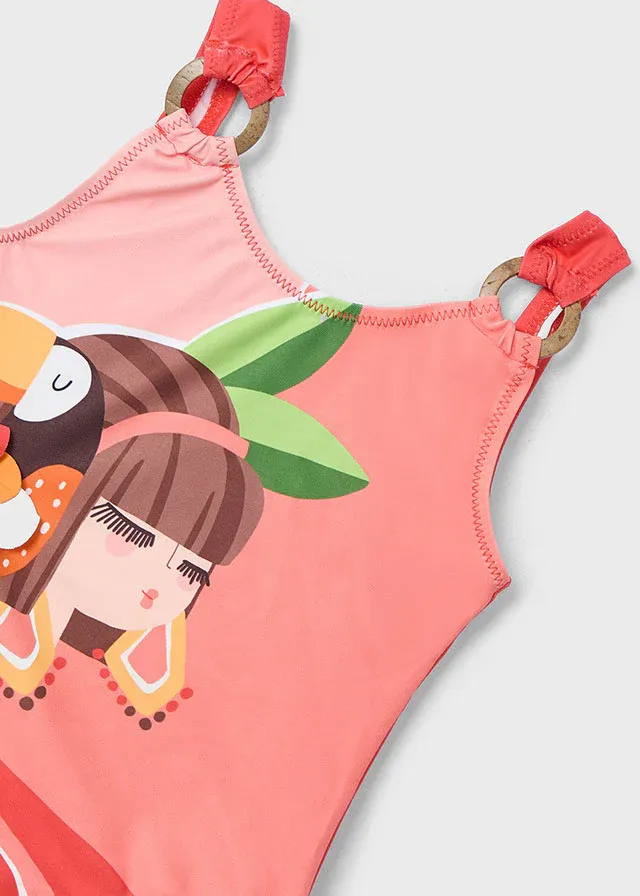 Mayoral 3718 Girl’s Junior Toucan&Girl Print Swimsuit – Mandarina