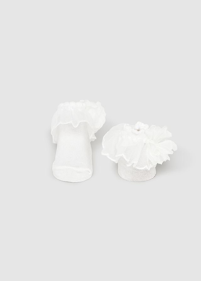 Mayoral 9869 Baby Girl's Knit Sock & Lace Headband Set 2PC – Blanco