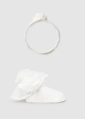 Mayoral 9869 Baby Girl's Knit Sock & Lace Headband Set 2PC/BLANCO