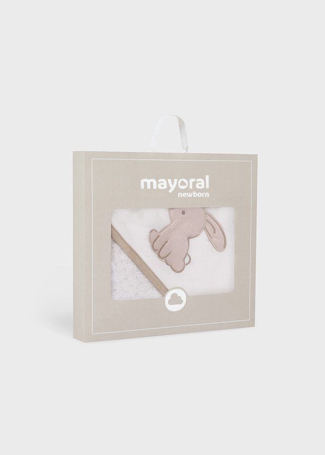 Mayoral 9918 Baby's Hooded Cape Bunny Towel – White & Brown