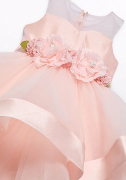 Abel & Lula 5035 Girls Mesh High Low Dress & Floral Belt