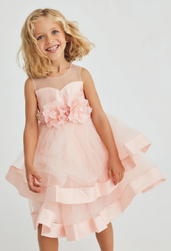 Abel & Lula 5035 Girls Mesh High Low Dress & Floral Belt