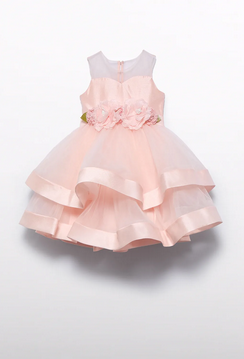 Abel & Lula 5035 Girls Mesh High Low Dress & Floral Belt
