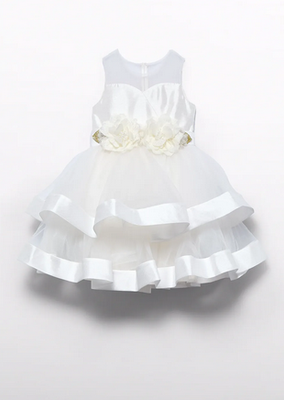 Abel & Lula 5035 Girls Mesh High Low Dress & Floral Belt/