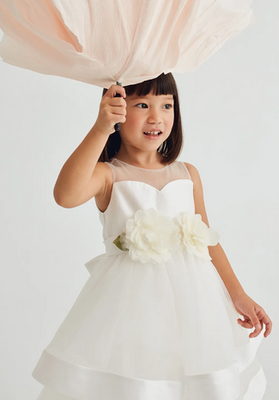 Abel & Lula 5035 Girls Mesh High Low Dress & Floral Belt/