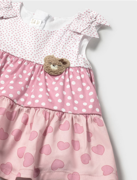 Mayoral 1868 Baby Girl’s Polka Dot&Heart Print Bear Dress – Rosa