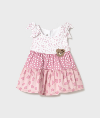 Mayoral 1868 Baby Girl’s Polka Dot&Heart Print Bear Dress/ROSA 