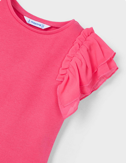 Mayoral 3013 Girl's Frill Short Sleeve Ribbed Top
