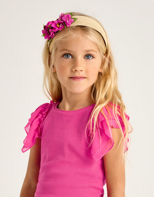 Mayoral 3013 Girl's Frill Short Sleeve Ribbed Top