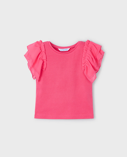 Mayoral 3013 Girl's Frill Short Sleeve Ribbed Top